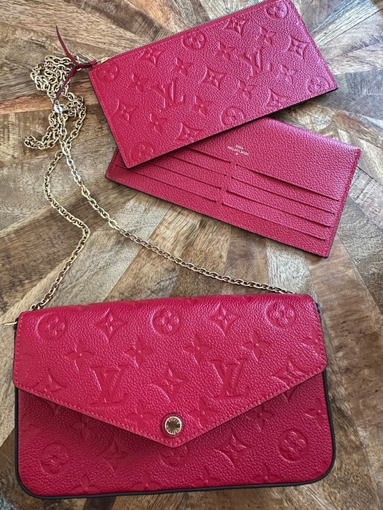 Louis Vuitton Handbags - Authentic LV Félicie Pochette Monogram Empreinte - Red w/ Both Inserts